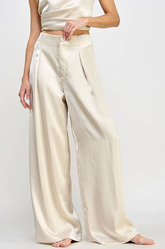 Wide Leg Pinstripe Satin Pants